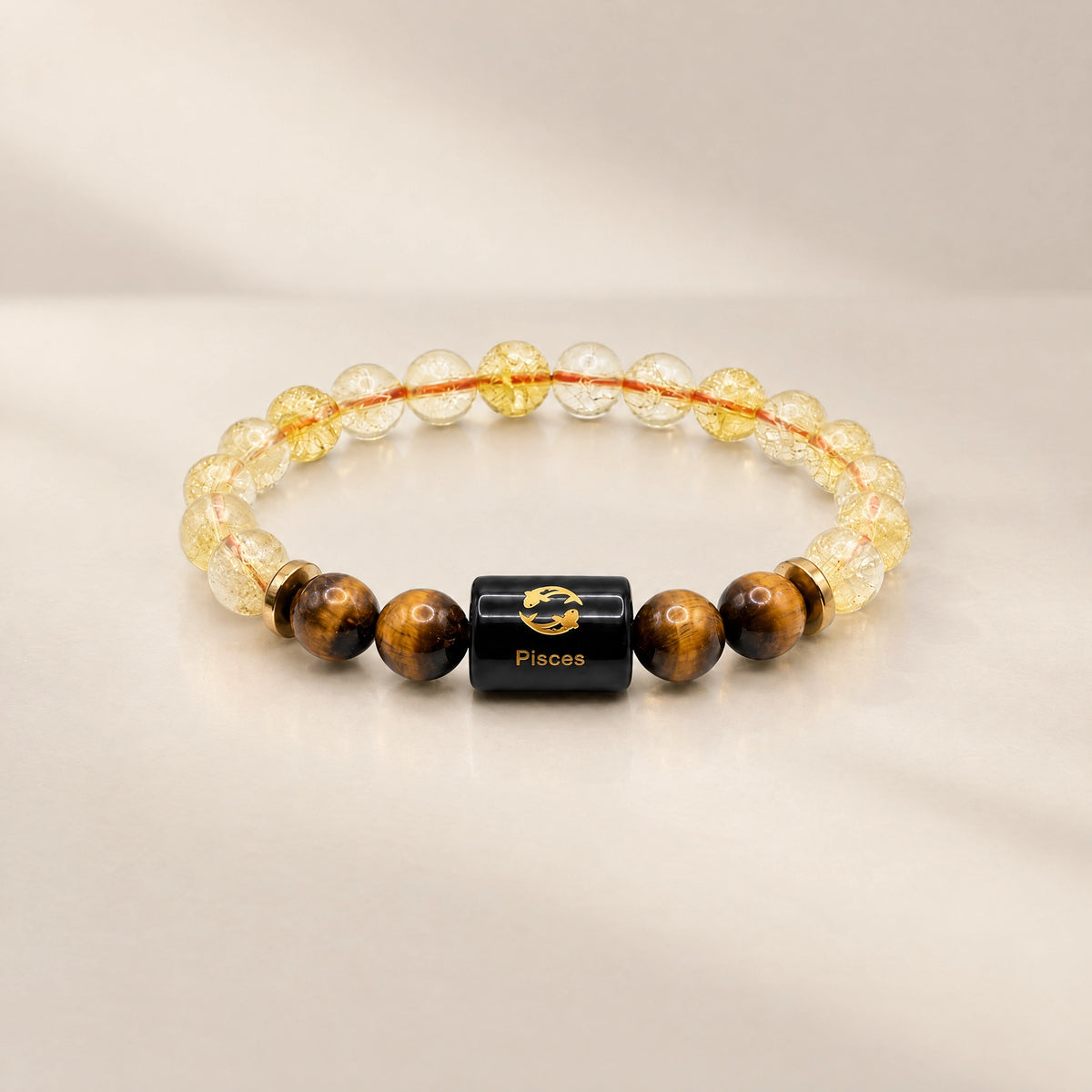 Pisces (Meen) Rashi Bracelet – Natural Citrine and Tiger Eye Beads for Guru