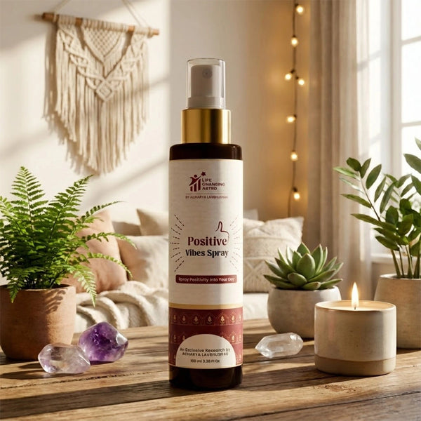 positive vibes spray acharya lavbhushan, energy cleansing mist, negative vibration cleanse, spiritual aroma spray, instant energy refresh, calm balance positivity, daily energy reset spray, home office energy cleanse