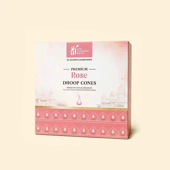 premium rose dhoop cones, rose dhoop, organic dhoop cones, bamboo less dhoop cones, charcoal free dhoop, cow dung dhoop cones, floral aroma dhoop, calming fragrance dhoop, dhoop cones by acharya lavbhushan