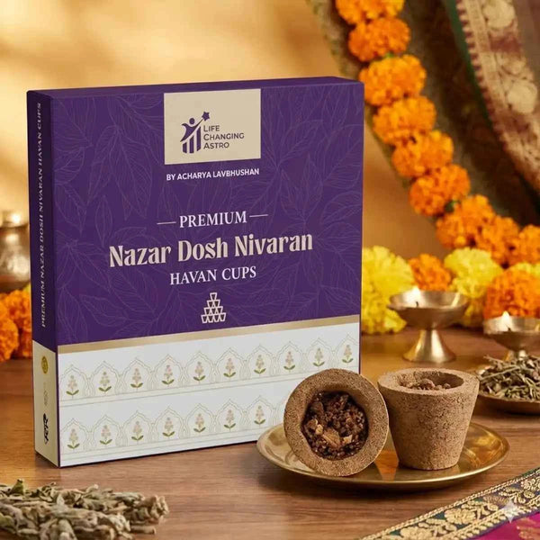 premium nazar dosh nivaran havan cups, nazar dosh shanti havan, nazar utarna havan cups, organic havan cups, cow dung havan cups, bamboo less havan cups, charcoal free havan, financial harmony havan, peace energy havan, havan cups by acharya lavbhushan