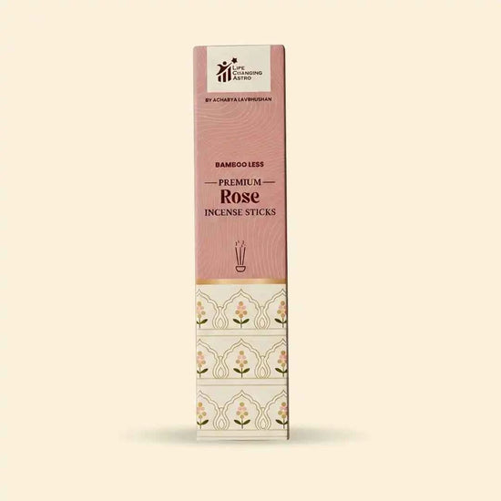 premium rose incense sticks, rose agarbatti, organic incense sticks, bamboo less incense, charcoal free agarbatti, cow dung incense sticks, floral incense for calm mind, soothing fragrance incense, incense by acharya lavbhushan