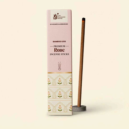 premium rose incense sticks, rose agarbatti, organic incense sticks, bamboo less incense, charcoal free agarbatti, cow dung incense sticks, floral incense for calm mind, soothing fragrance incense, incense by acharya lavbhushan