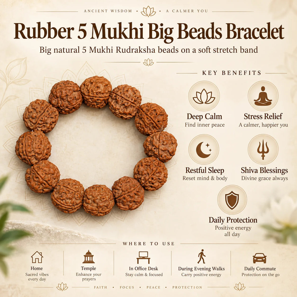 Rubber 5 Mukhi Big Beads Bracelet