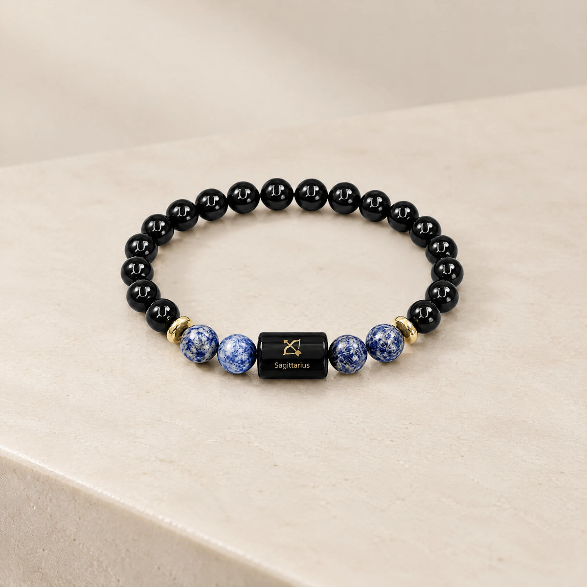 Sagittarius (Dhanu) Rashi Bracelet – Natural Black Obsidian and Lapis Lazuli Beads