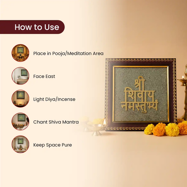 shree shivay namastubhya frame, shiva mantra frame, shiv mantra wall frame, shiva meditation frame, peace and protection mantra frame, spiritual wall frame for home, vastu frame for calm energy, shiva devotional frame, shree shivay namastubhya by acharya lavbhushan, how to use 