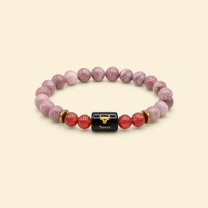 Taurus (Vrishabh) Rashi Bracelet – Natural Sunstone & Carnelian Beads