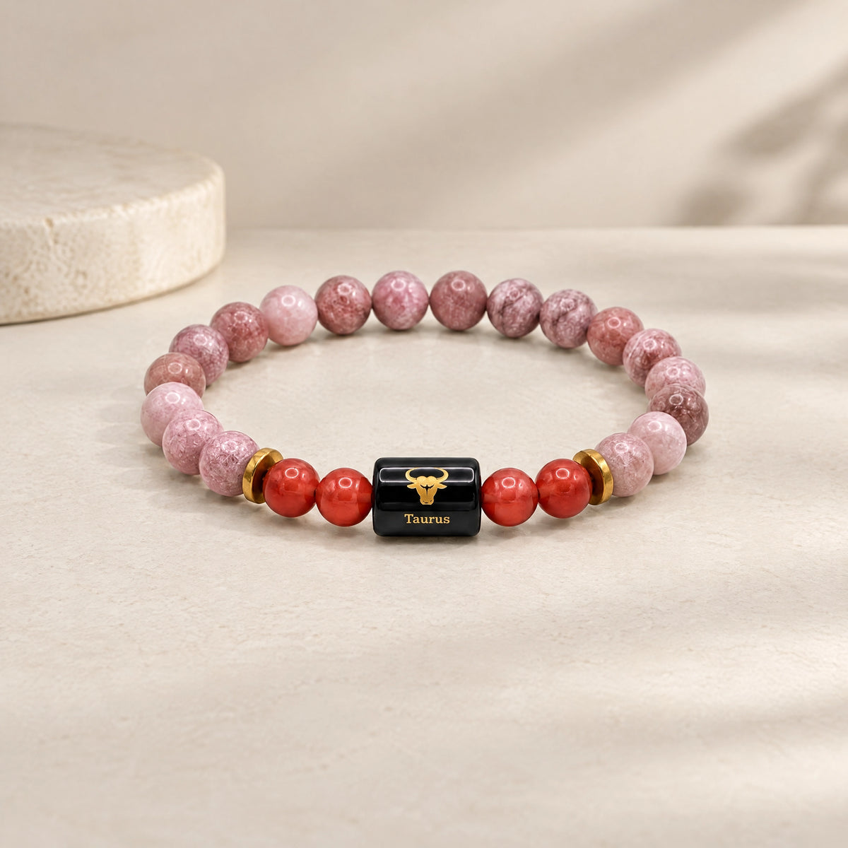 Taurus (Vrishabh) Rashi Bracelet – Natural Sunstone & Carnelian Beads