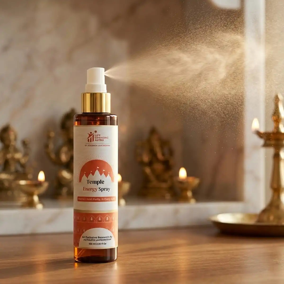 temple energy spray acharya lavbhushan, pooja room energy cleanse, mandir purification spray, gangajal spiritual spray, sacred space purification, negative energy cleanse, pooja preparation spray, spiritual calm energy