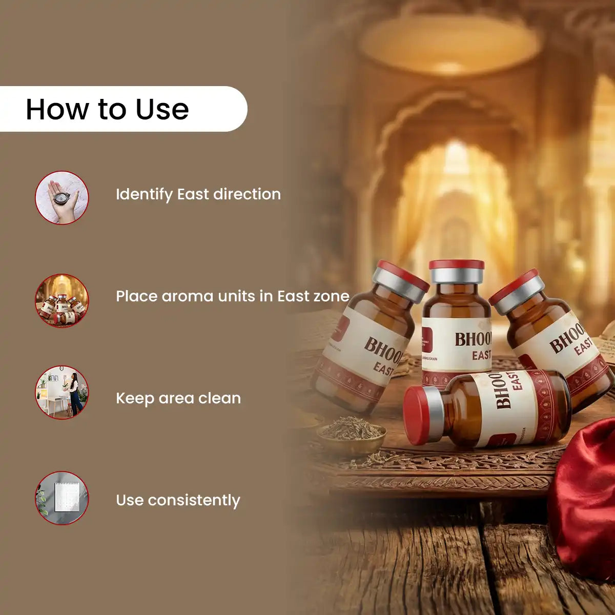 
                    
                      vastu aroma kit east acharya lavbhushan, east direction vastu remedy, sun energy vastu, health growth vitality, vastu aroma set of 4, positive beginnings energy, east zone energy balance, spiritual aroma kit, how to use 
                    
                  