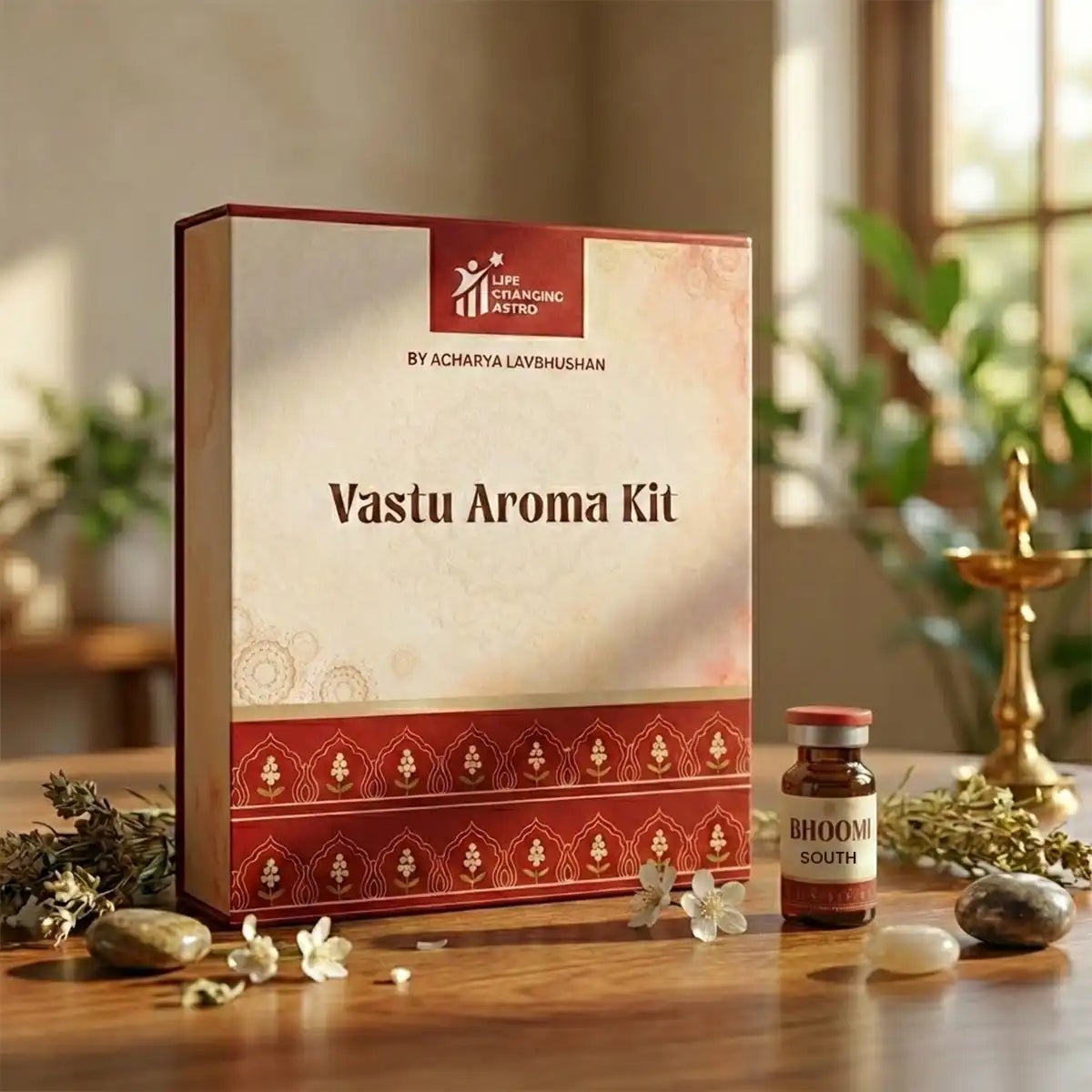 vastu aroma kit south acharya lavbhushan, south direction vastu remedy, vastu aroma set of 4, career stability vastu, confidence reputation energy, south zone vastu correction, home office energy balance, spiritual aroma kit