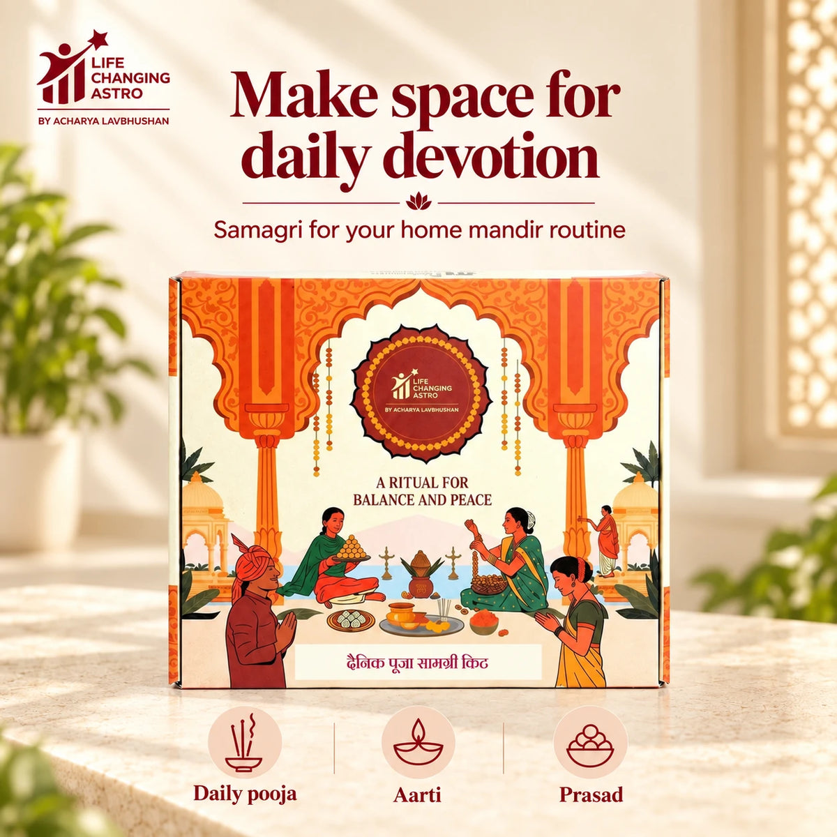 Dainik Pooja Samagri Kit. Product box with its intended pooja occasions.