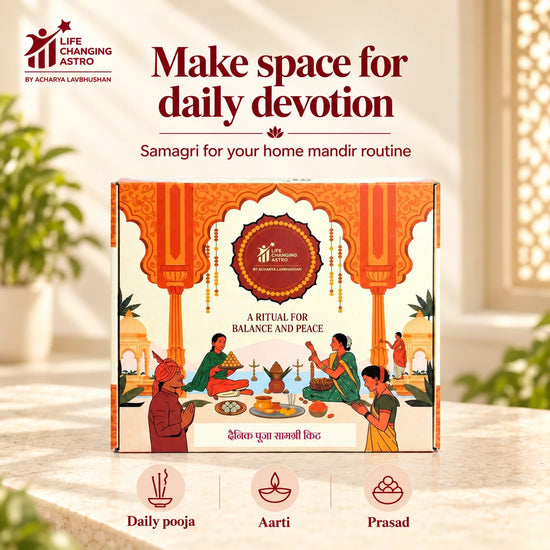 Dainik Pooja Samagri Kit. Product box with its intended pooja occasions.