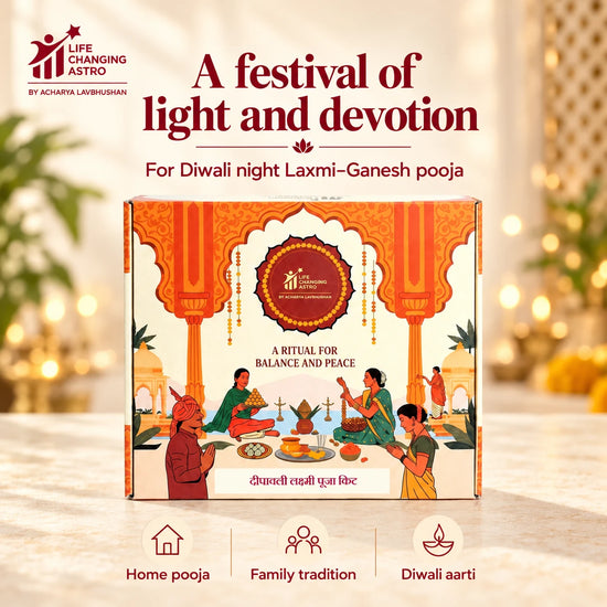 Diwali Pooja Kit. Product box with its intended pooja occasions.