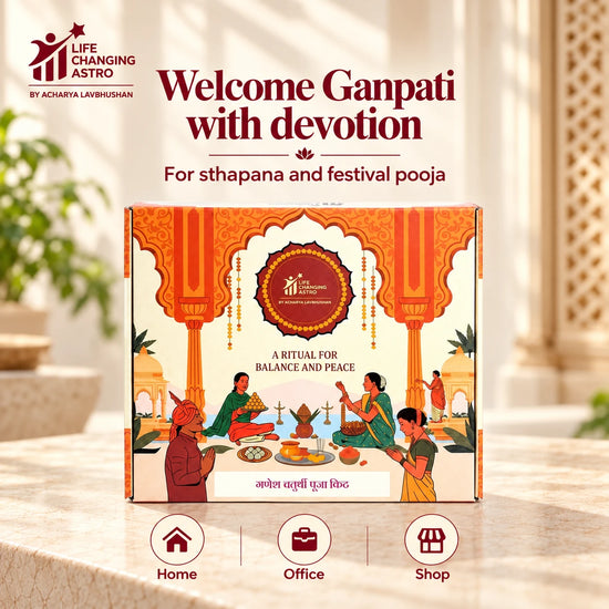 Ganesh Chaturthi Pooja Kit. Product box with its intended pooja occasions.