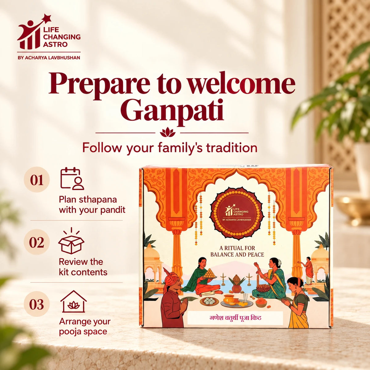 Ganesh Chaturthi Pooja Kit. Product box with a short pooja preparation checklist.