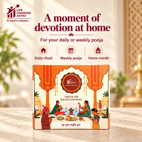 Grah Sukh Samriddhi Pooja Kit. Product box with its intended pooja occasions.