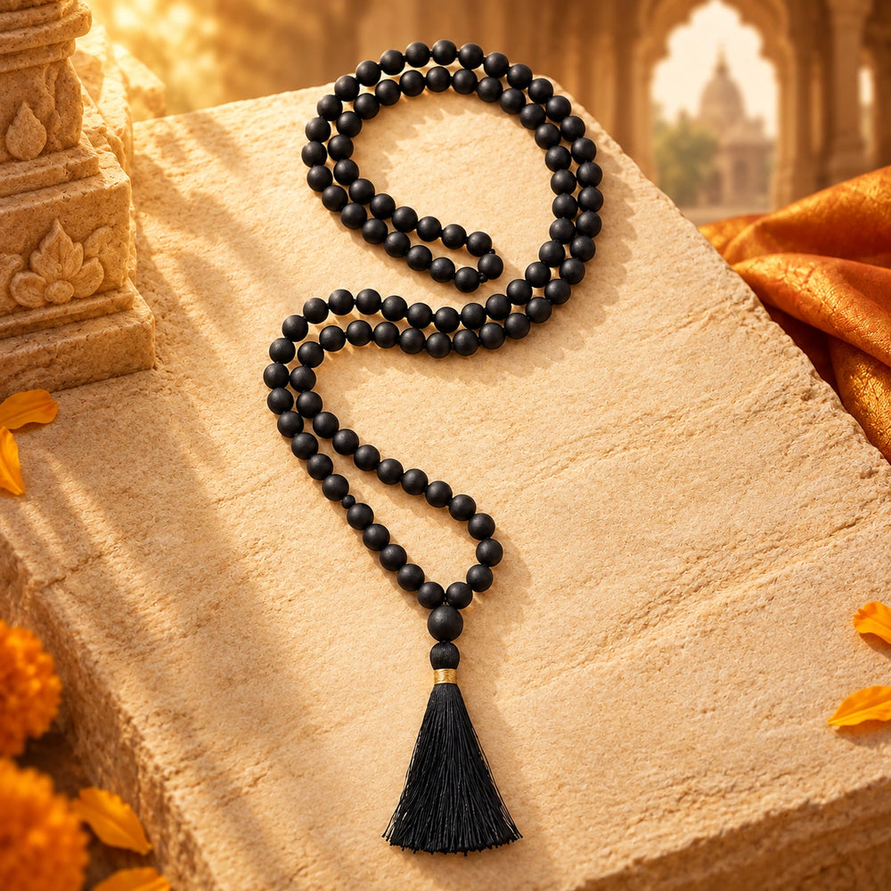 Karungali Mala on warm sandstone